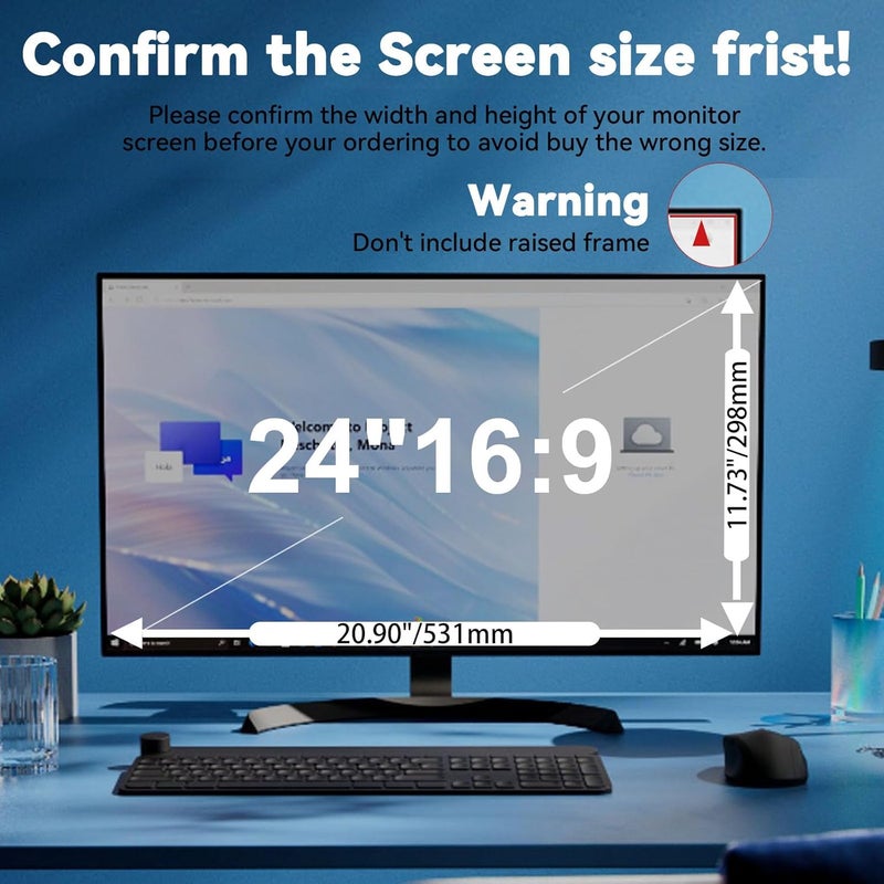 Vxaop [2 Pack] 24 Inch Computer Monitor Privacy Screen for 16:9 Aspect Ratio - Anti-Glare, Blue Light Filtering, Eye Protection, Removable Anti-Scratch Privacy Shield Screen 24in - Image 5